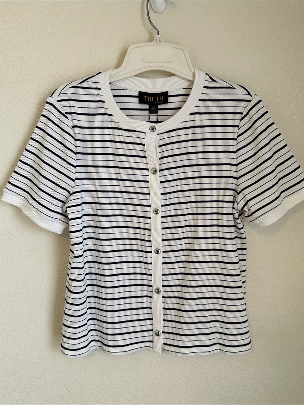 Truth By Republic Striped Button Down Knit Top